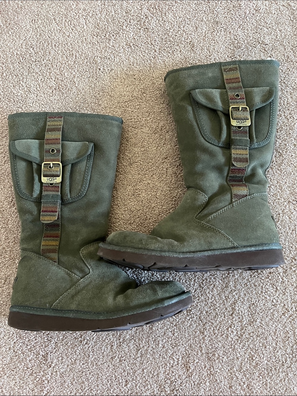 UGG Olive Suede Mid-Calf Buckle Boots
